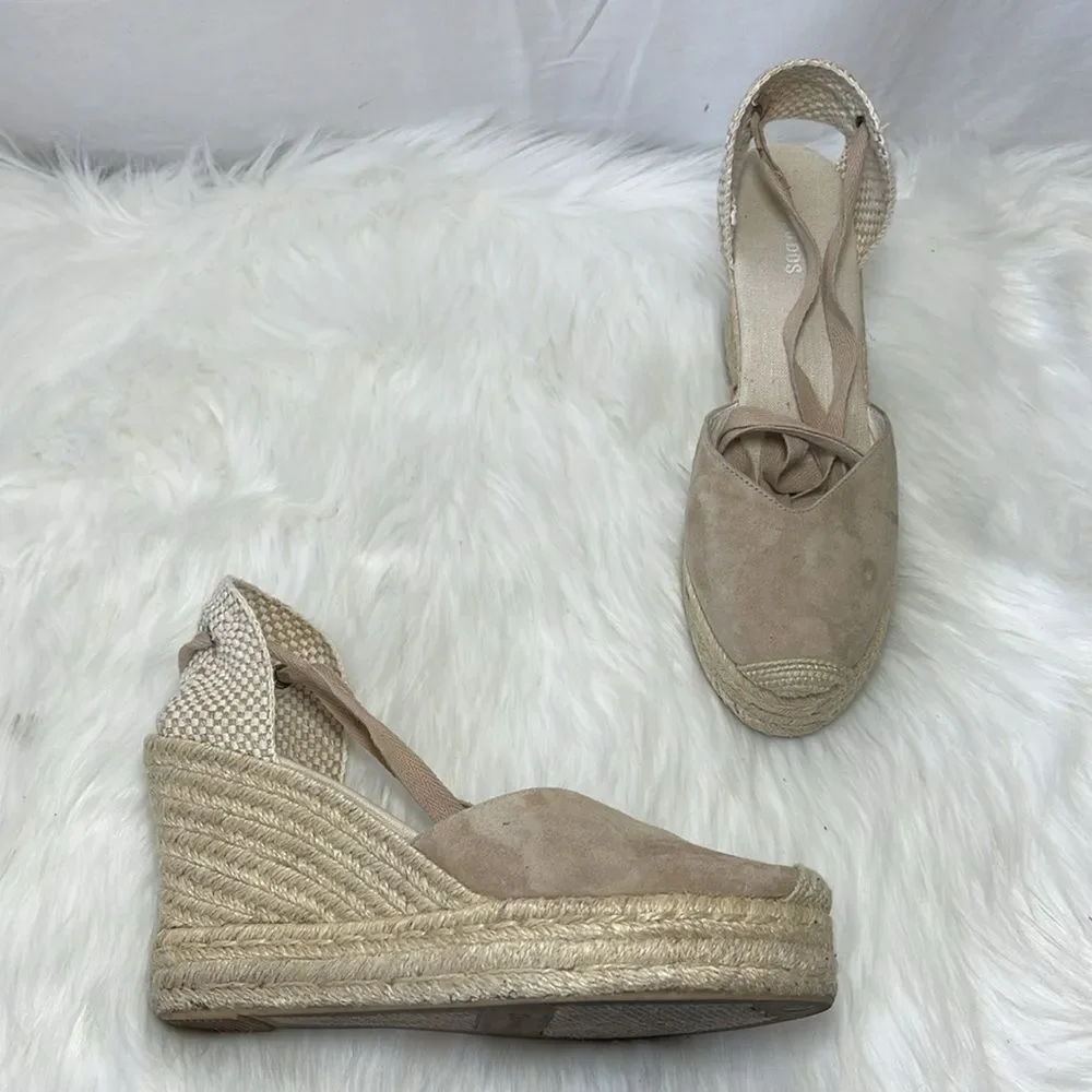 Soludos Marseille Pale Tan Suede Platform Espadrille Sandals Sz 9